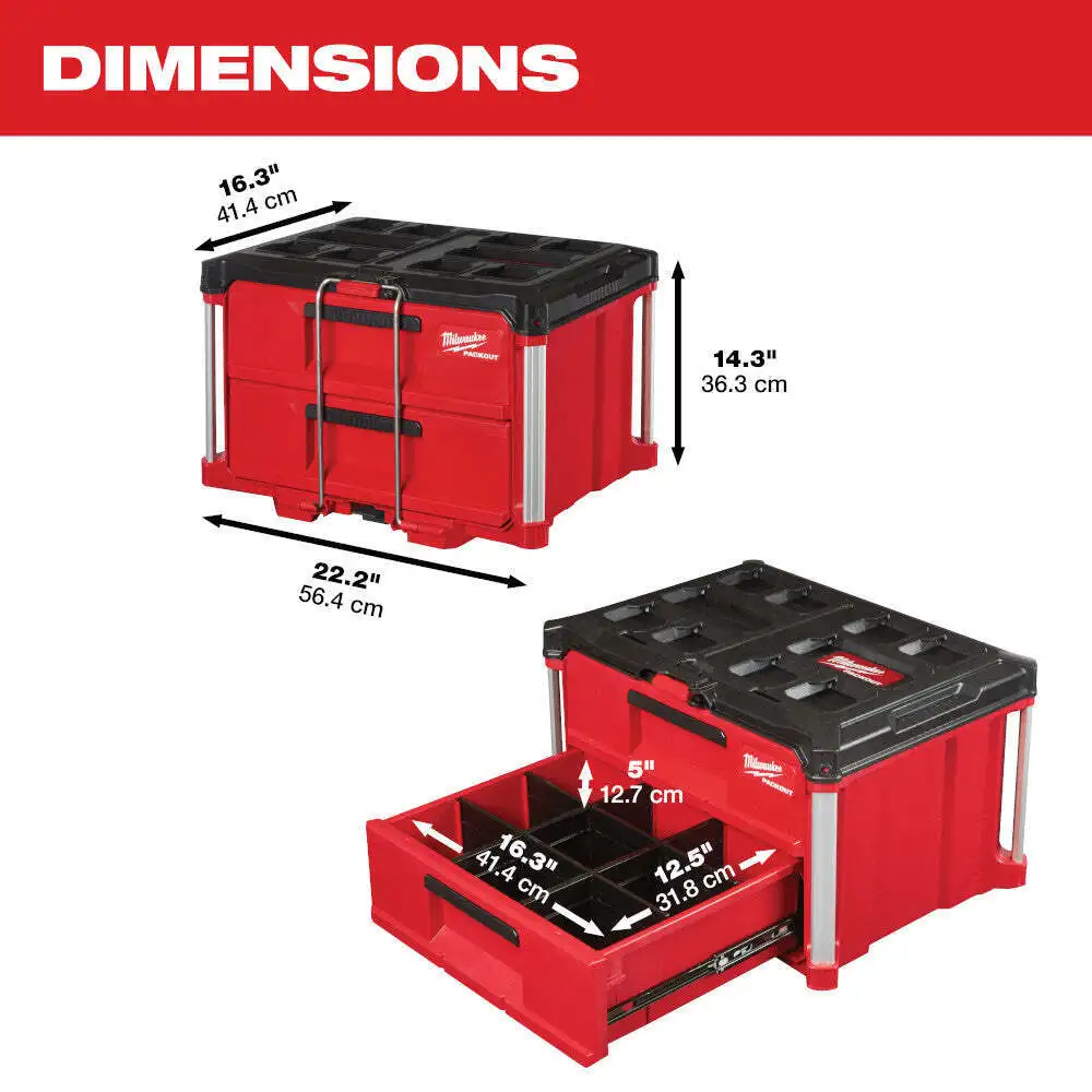 Milwaukee 48-22-8442 Packout 2 Drawer Durable Tool Box with 50lbs Capacity-