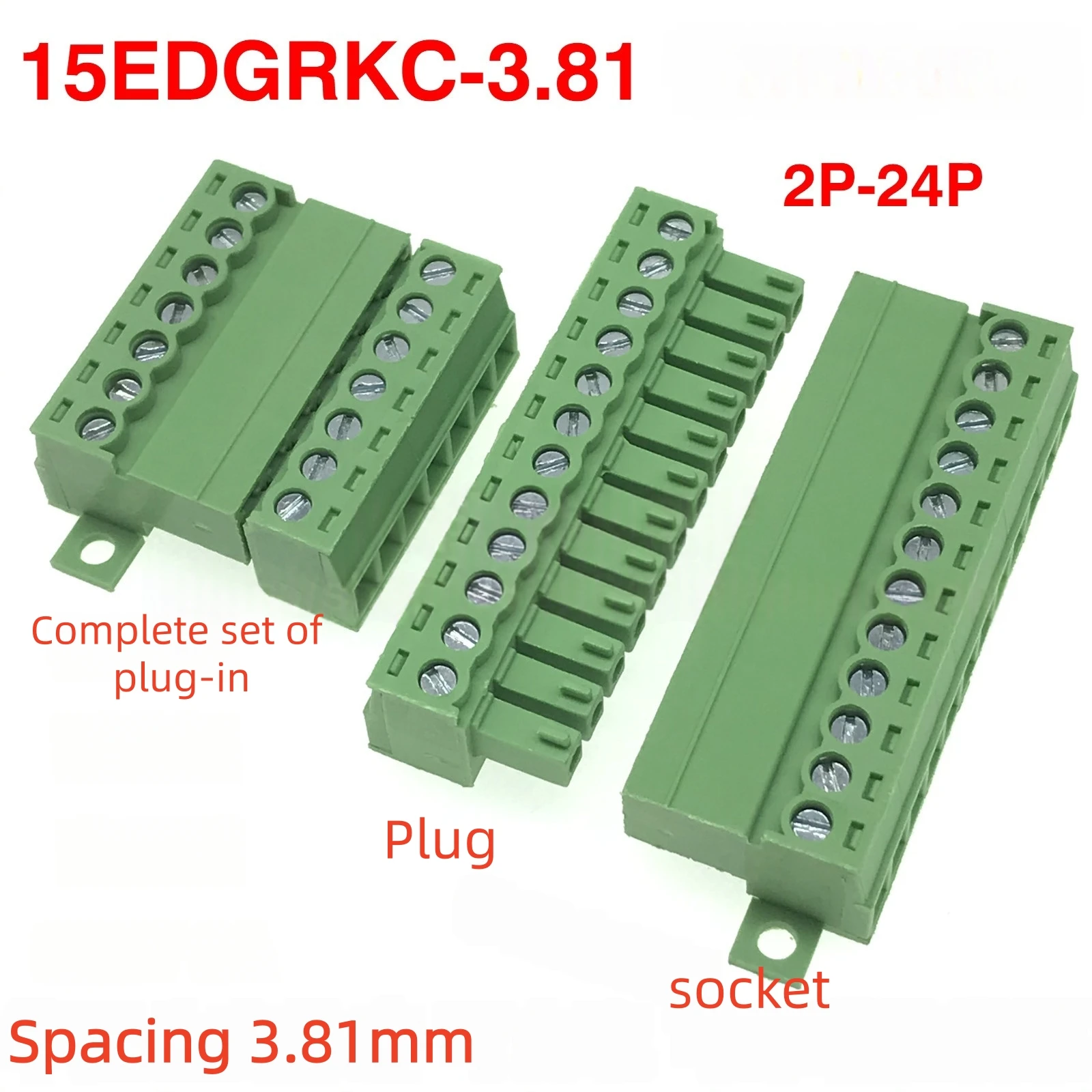 

(5 Sets) 15EDGRKC + 15EDGK 3.81mm 2EDGRKC 3.81 Solderless Butt Joint with Fixed Panel Hole Locking Board Male and Female 2~24P