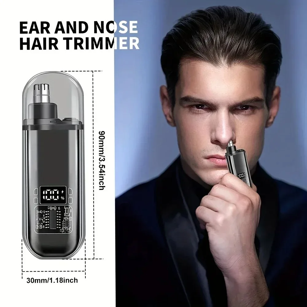 

USB Rechargeable Men’s Electric Nose & Ear Hair Trimmer Fast Charge Portable Mini Compact Grooming Kit for Personal Care