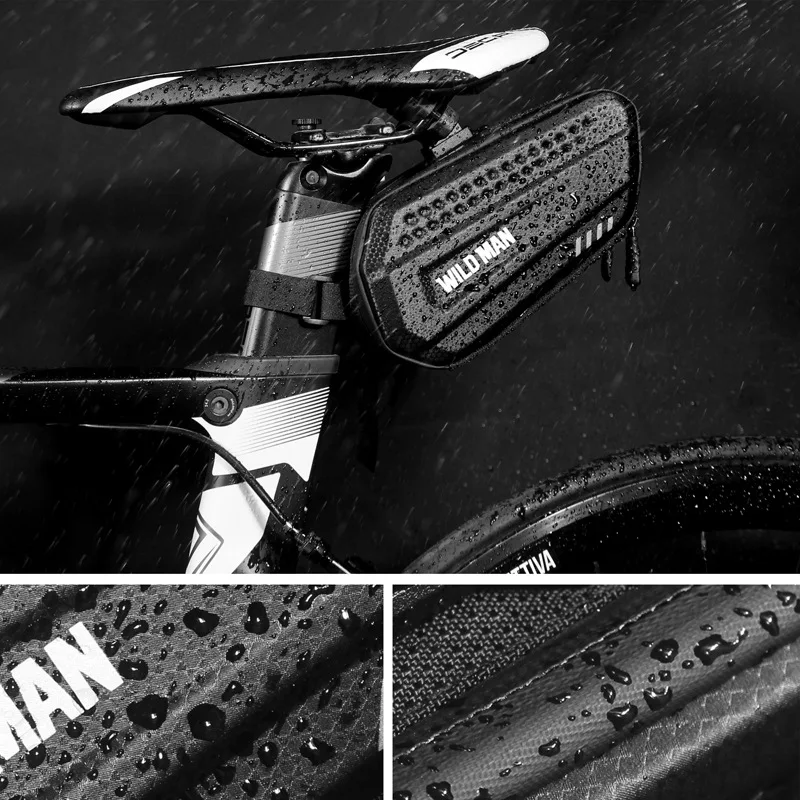 WILD MAN Bicycle Saddle Bag Hard Shell Rainproof Bike Rear Bag Reflective MTB Tail Bag Cycling Seatpost Bag Bike Accessories