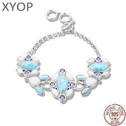 XYOP Fashion Jewelry Charm 925 Sterling Silver Larimar Woman Bangle TRENDY Flower Bracelet Gift