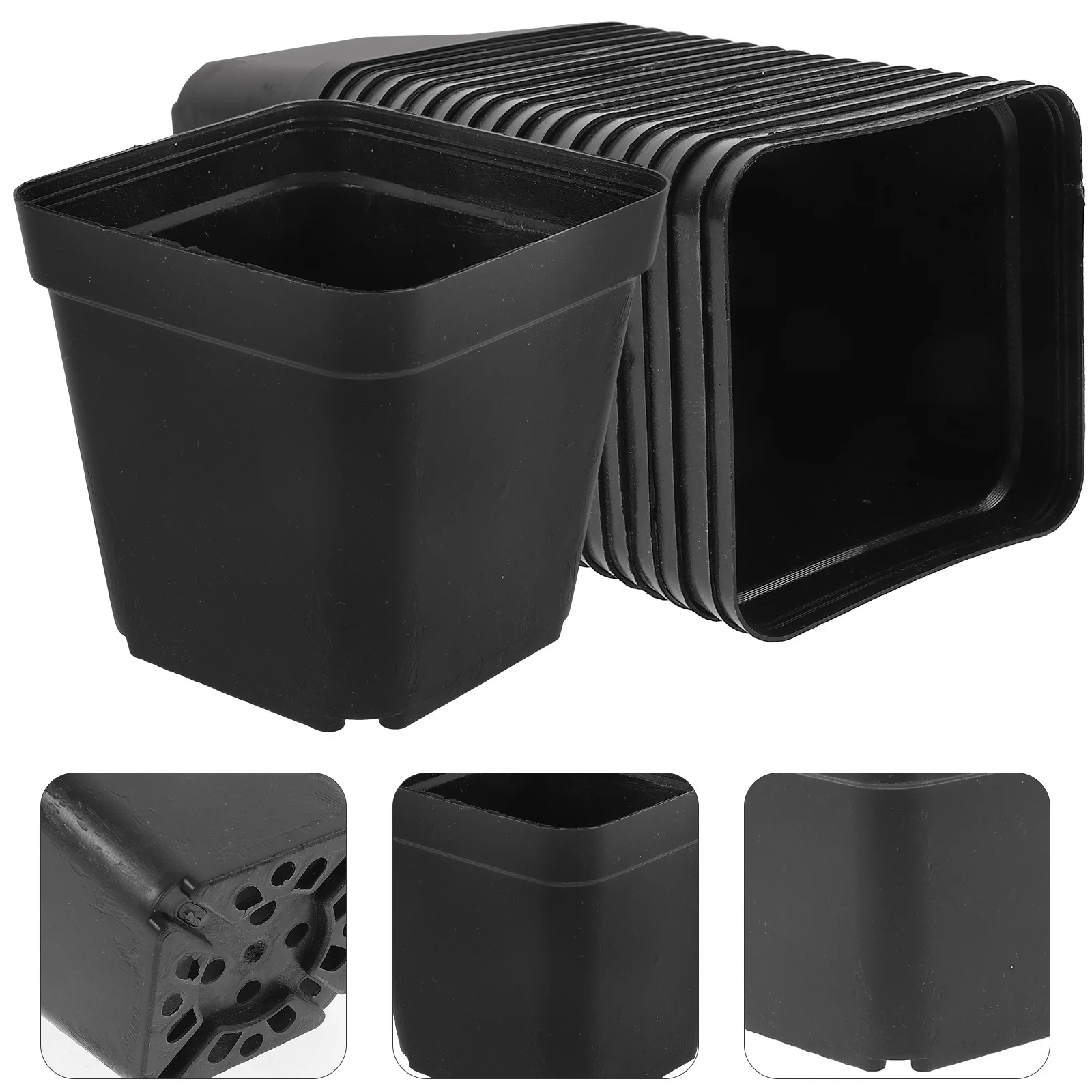 100 pçs plástico pequeno quadrado vasos suculentos preto mini vaso de flores com drenagem para cacto bonsai plantio ao ar livre indoor