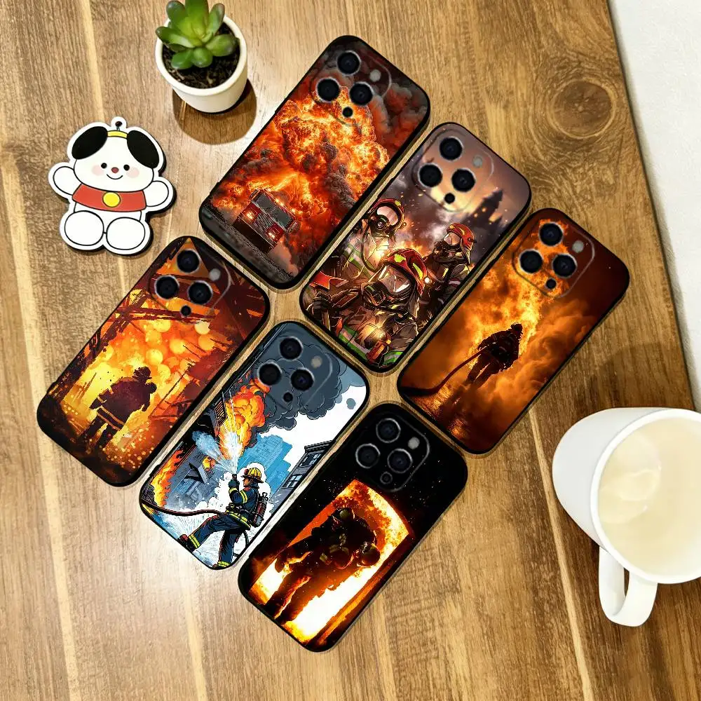 

Firefighters Put Out F-Fires Phone Case For iPhone 17,16,15,14,13,12,11 Plus,Pro Max,XS,Soft Silicone Black Cover