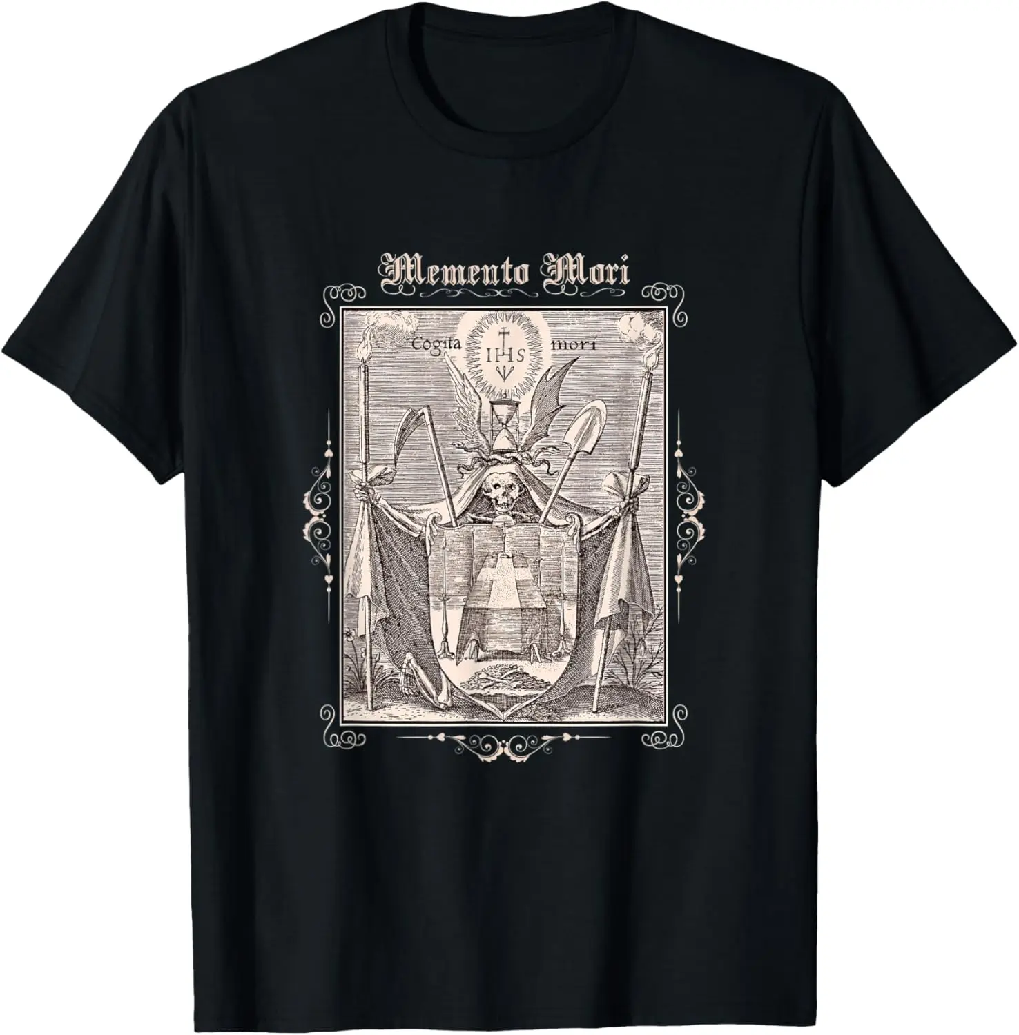 Memento Mori Skeleton Hourglass Gothic Witchy Dark Academia T-Shirt