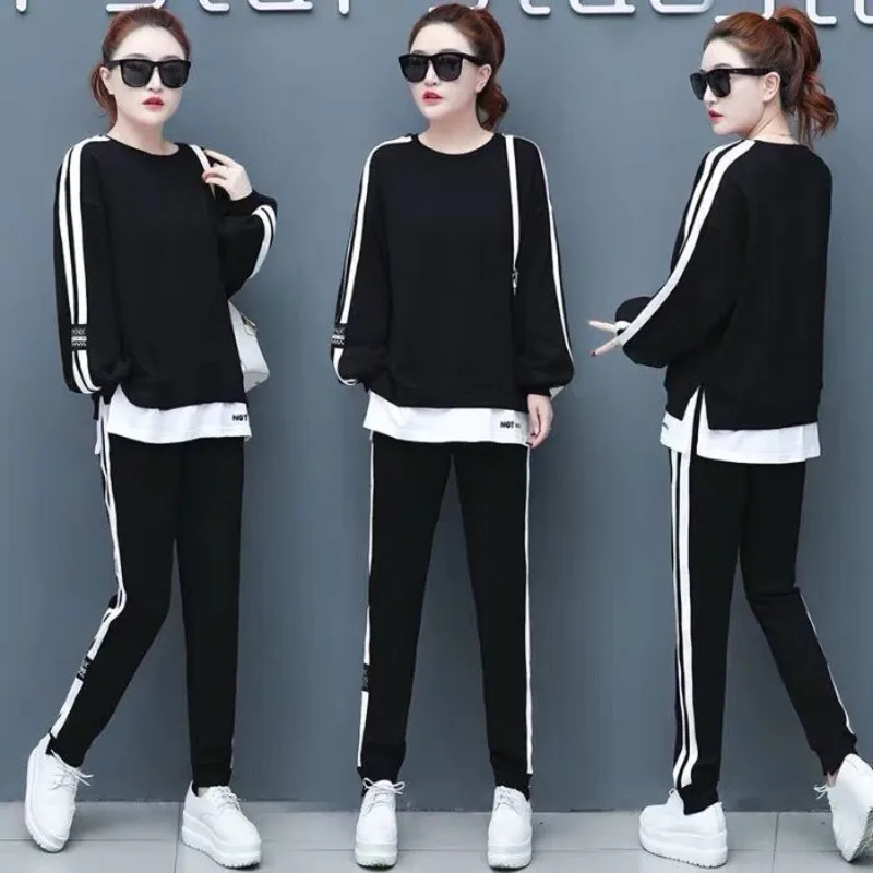 Women\'s Causal Sweat Suit 2024 Spring Autumn New Clothes Fashion Long Sleeve Crop Tops T-shirt And Pants Two Piece Set For Women