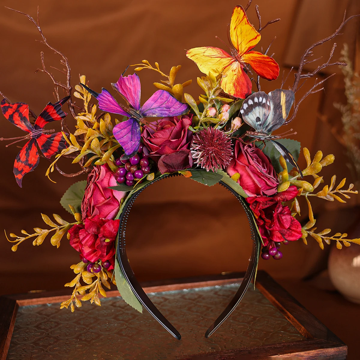 Handmade colorful butterfly flower princess headbands3D Stereoscopic flower headbands women's headwear holiday hair accessories