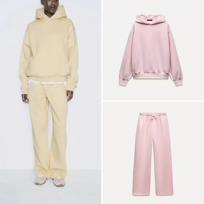

Z Women's Velvet Long Sve Hoodie And Wide Leg Casual Pants Set Comfortable Sportswear Zipper Closure Autumn Collection