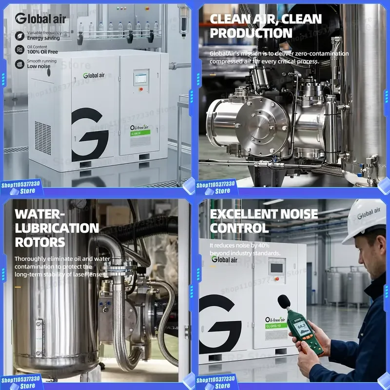 Industrial Oil Free Screw Air Compressor for Food Packaging Bottle Filling Sealing Line Clean Compressed Air 15KW 20HP