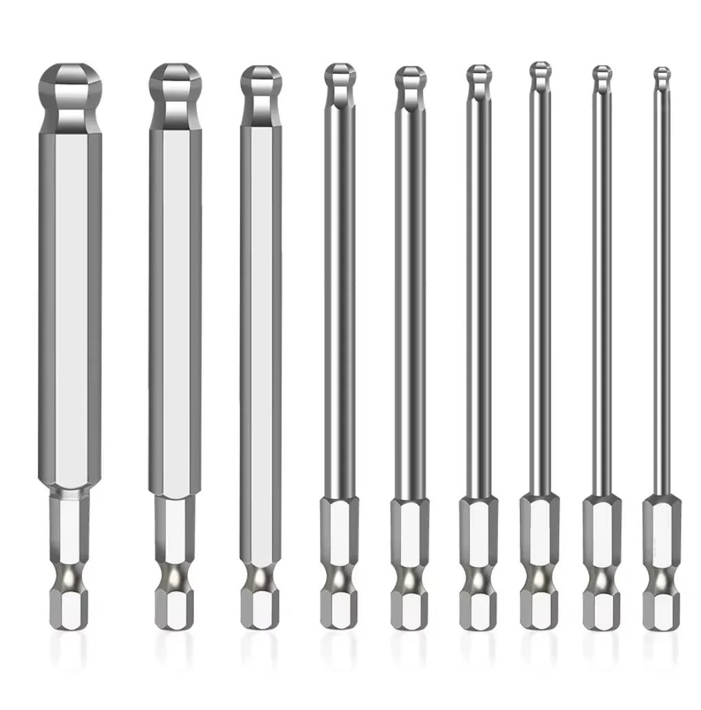 Ball End Hex ไขควง Bits ชุดเมตริก Allen Hex Bit 100 มม. ยาว Magnetic Ball Head Driver BitH10, H8, H6, H5, H4, H3, H2.5, H2