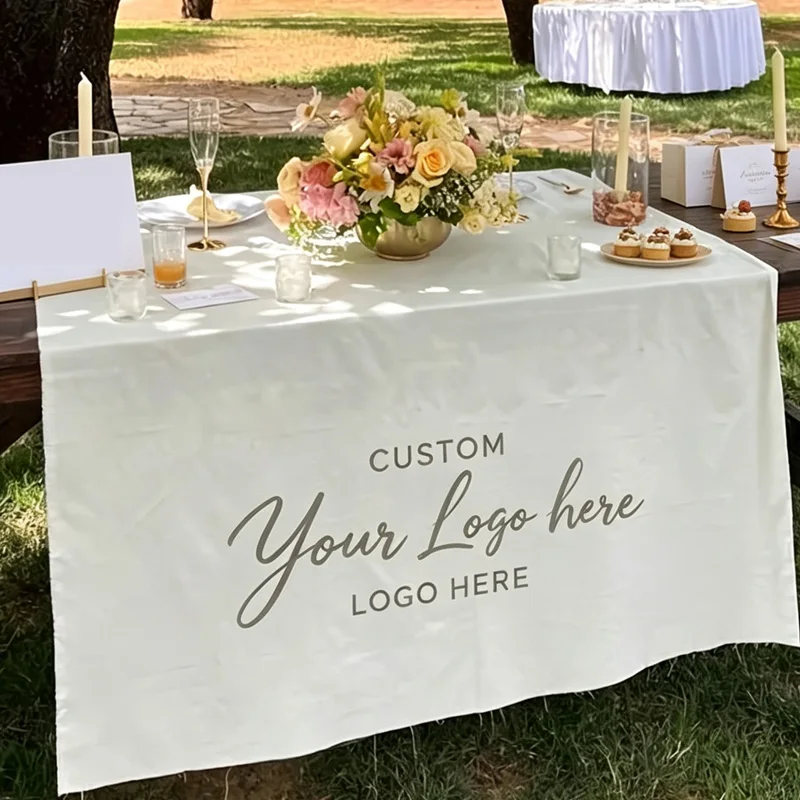 1pc Custom Polyester Tablecloth, for 4 Season, Custom Any Color Logo, Ideal for Business Decor, Wedding, Birthday Party Decor