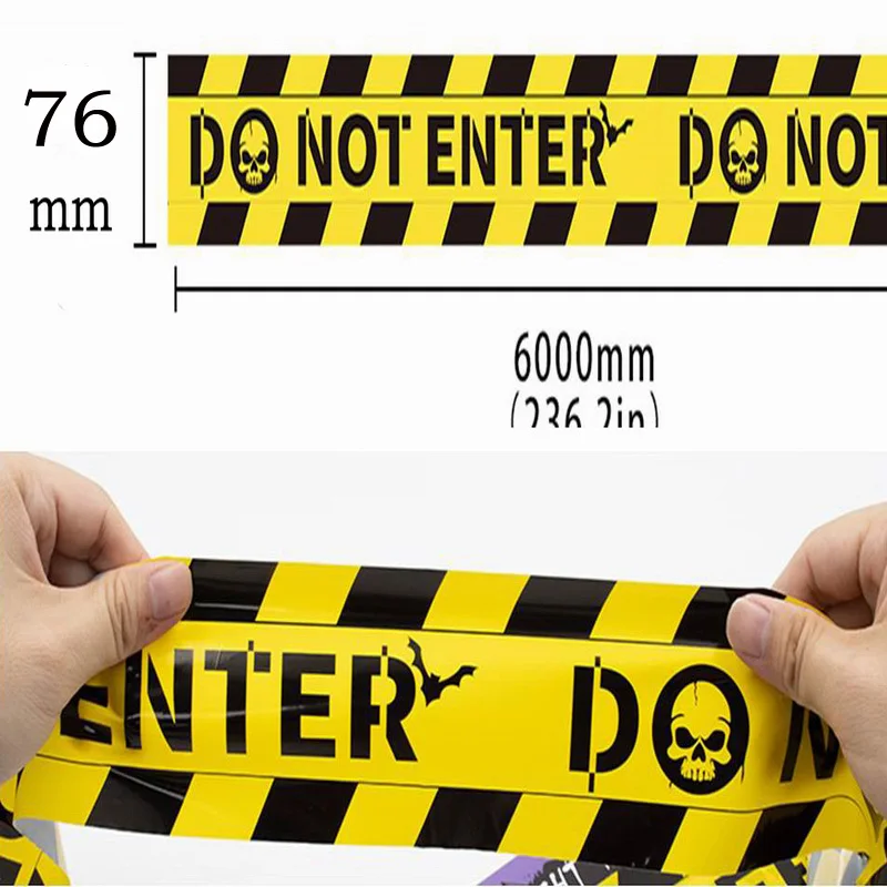 Halloween Props Window Prop Warning line Plastic Skull Head Warning Tape Signs Halloween Decoration Witch Balloons