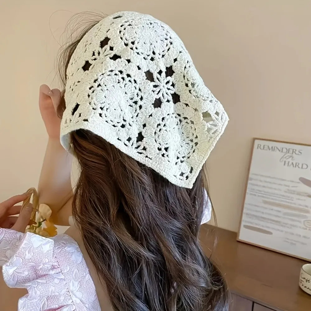 1/2pcs Triangle Scarf Hairband Headwrap Knitted Hollow Lace Retro Hippie Women Beach Party Wedding Holiday Gift