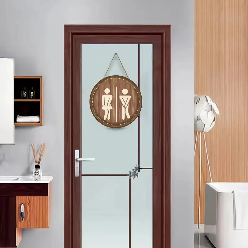

Round Toilet Sign Wall Decor, Men & Women Bathroom Symbol Plaque, Wooden Rustic Hanging Ornament for Restroom/Home Decor