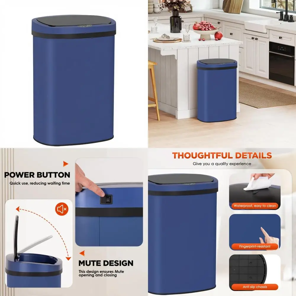 

Motion Sensor Automatic Stainless Steel Trash Can, 50 Liter Kitchen Garbage Can with Touch-Free Technology, Anti-Fingerprint, 13