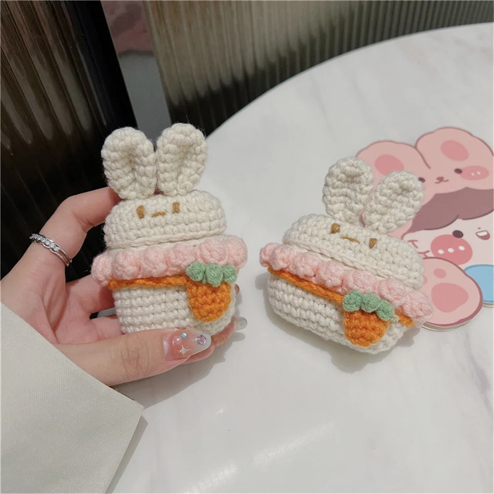 Knit Plush Headset Case for Apple Airpods Pro 1, 2, 3,Cute Rabbit Wireless Bluetooth Earphone Charge Box Cover, Headphones Cases