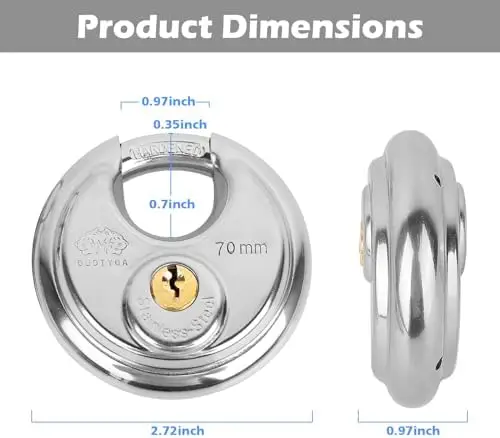 

Keyed Alike Stainless Steel Disc Locks - 2.75" Heavy Duty Outdoor Padlocks (10 Pack)
