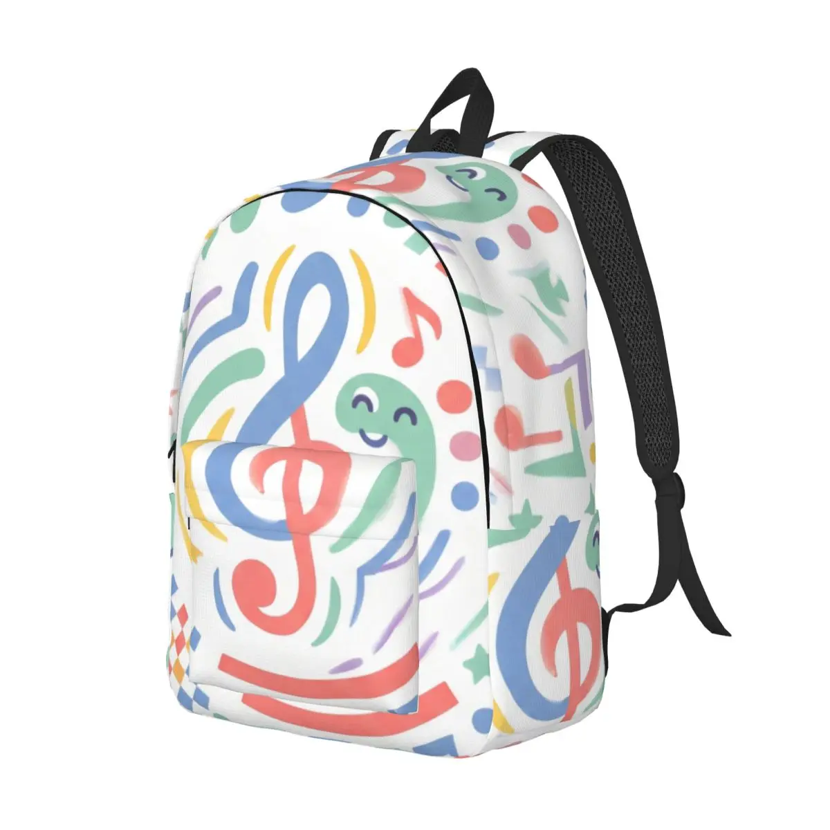 Dark Punk Printed Backpack Diagonal Music Note Piano Key Geometry Equalizer Cute Kawaii Black W Streetwear Bookbag for Teens Men