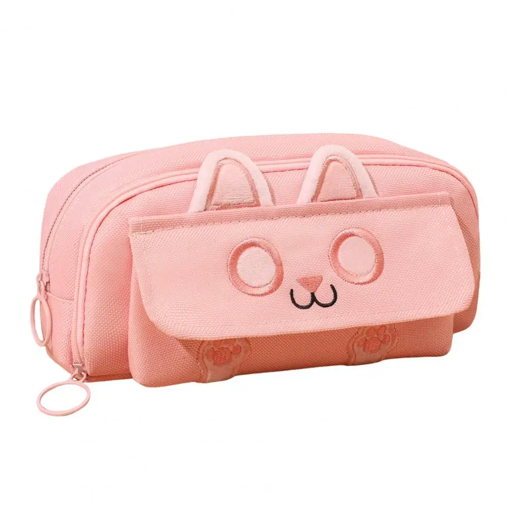 Pencil Case Cartoon Cat Shape Large Capacity Pencil Pouch Kitten Design Multi-Pocket Pen Organizer Oxford Cloth Stationery Bag