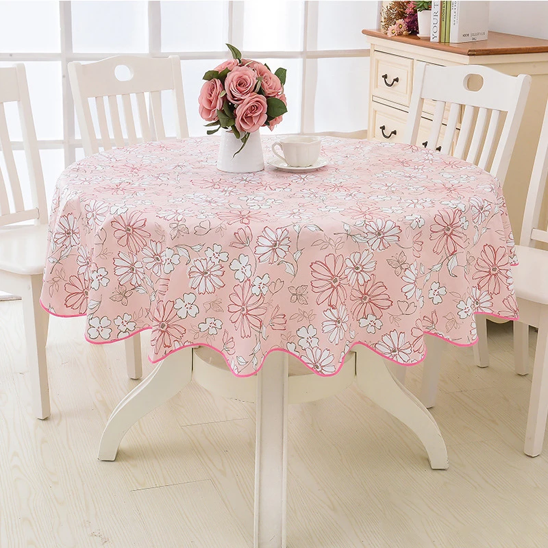 Pastoral Style Floral Pattern PVC Round Table Cloth Oil-proof Waterproof Plastic Tablecloth Home Dining Table Cover