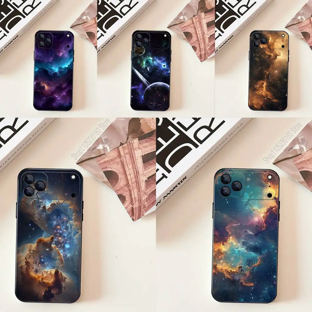 S-espaço para galáxia universo para iphone 17,16,15,14,13,12,11, pro, max, plus, e, se4, air, mini capa de telefone preta com capa macia