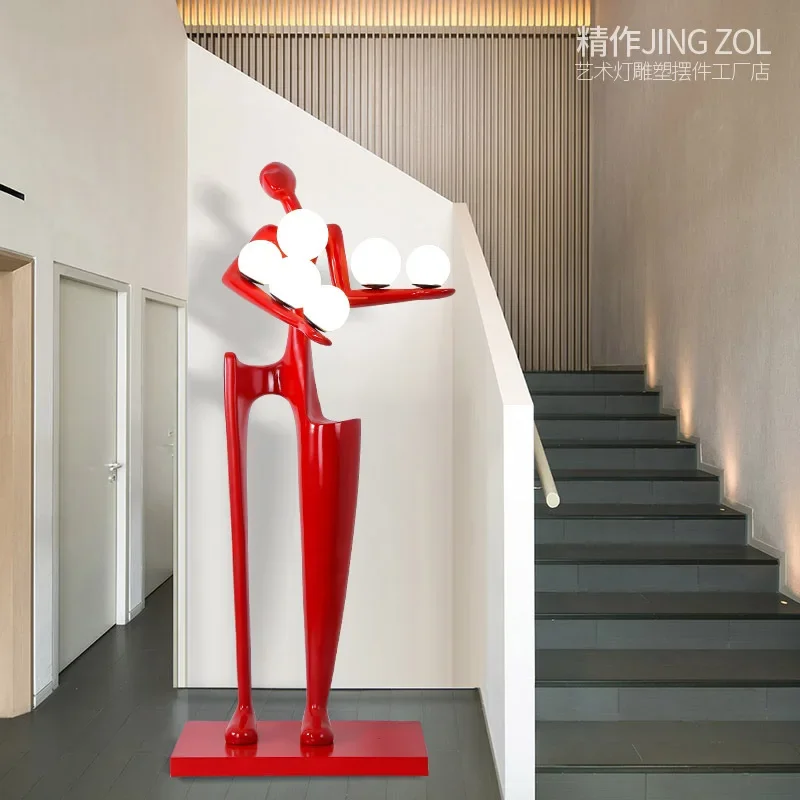 New welcome character, post-modern floor lamp, human body sculpture, creative exhibition hall with lamp, art hotel lobby