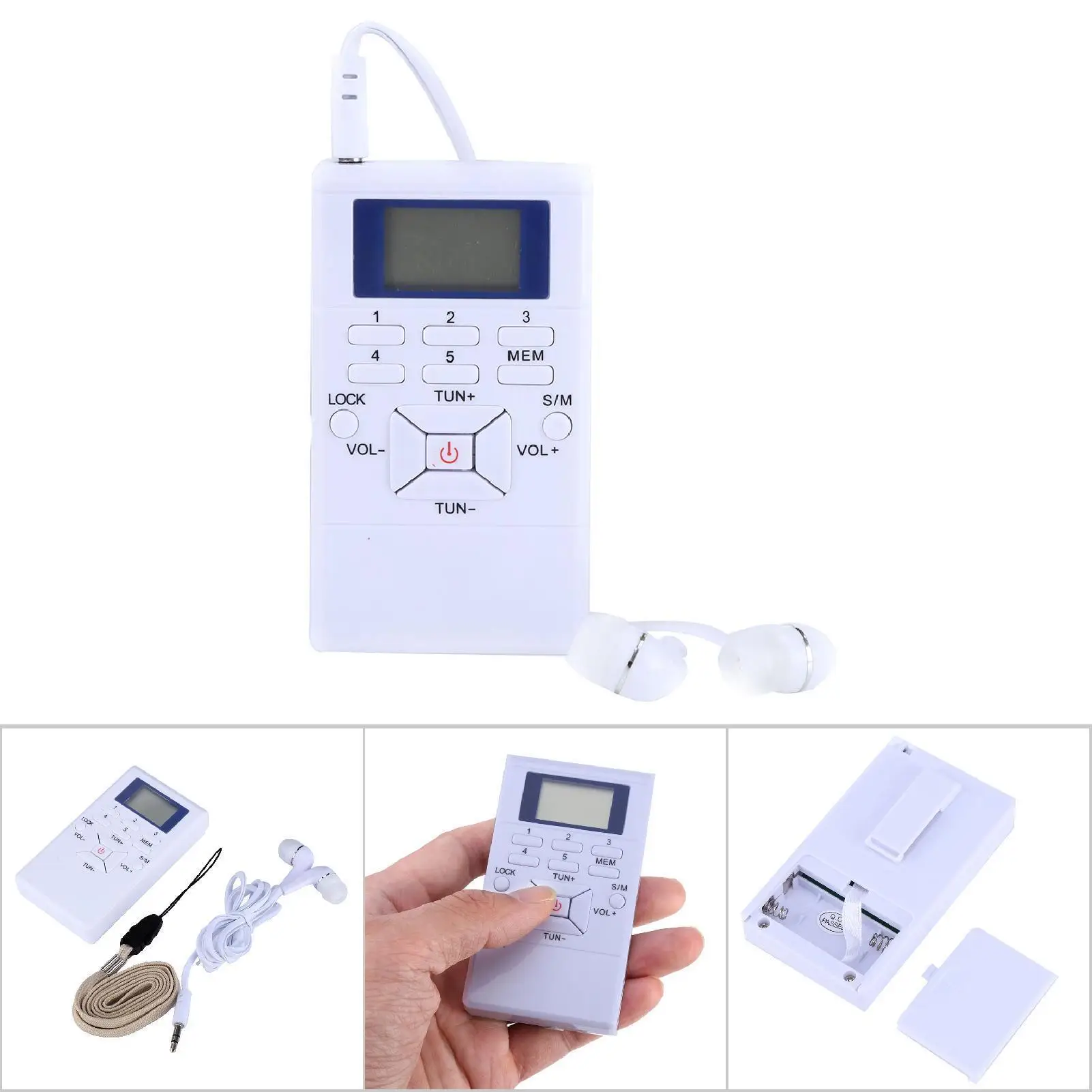 Receptor sem fio de rádio FM LCD compacto com DSP e fones de ouvido - Mini design portátil