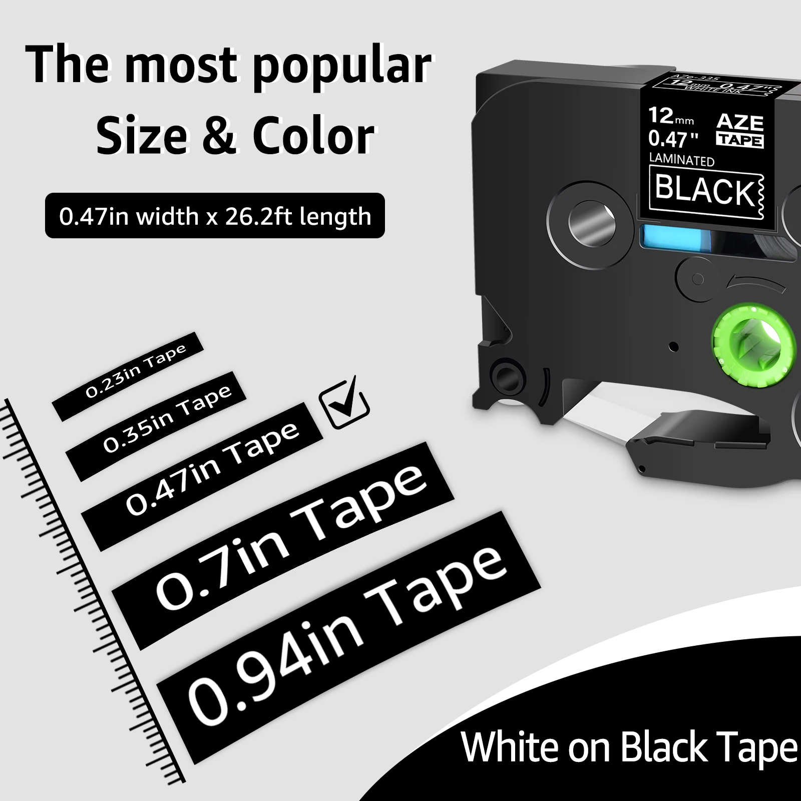 5 PK White on Black Aze 335 Label Tape Laminated Compatible For Brother Tze 335 12mm*8m Tape For Printer PTD410  PTD610 PTE300