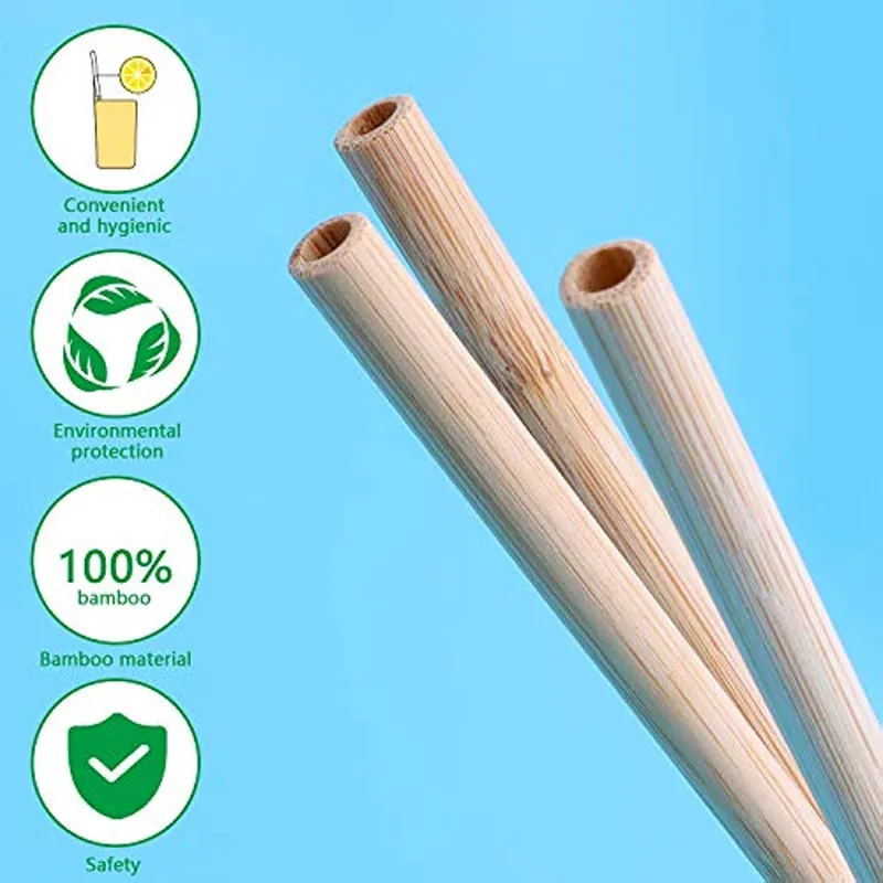 Reusable Bamboo Drinking Straws 7.8 Inches 100% Natural Eco Friendly Wooden Straw 20 pcs with 1 Cleaning Brushes Plastic Free