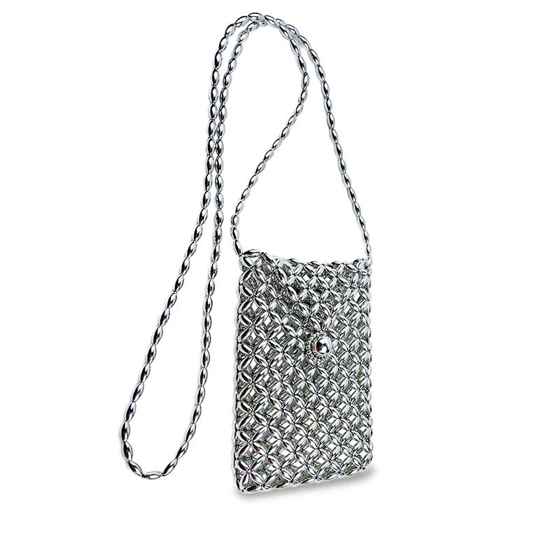 Beaded bag with high-end feeling, light luxury and niche design. 2024 new summer crossbody mini phone bag