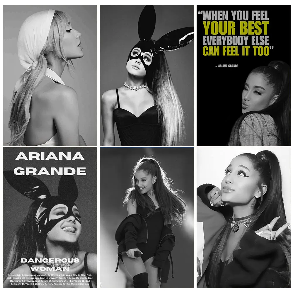 Ariana Grande Music Singer Poster Black and White Wall Art Canvas Print Painting Decoration Picture Wallpaper Living Room Decor