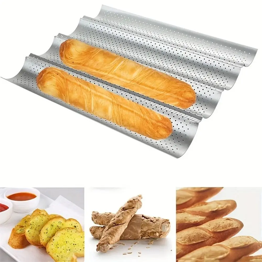 Nueva bandeja antiadherente para hornear Baguette, 2/4 ranuras, utensilios para hornear, molde para Baguette, herramienta para hornear, molde para hornear ondas, bandeja para hornear pan francés