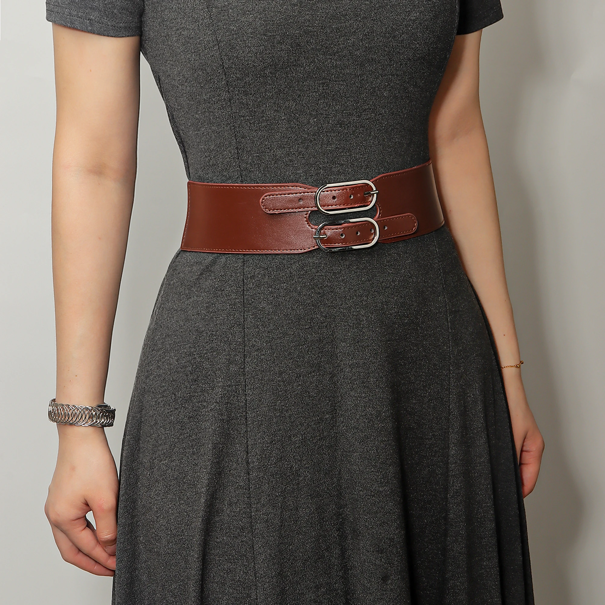 New double-breasted women's elastic and elastic belt, fashionable and versatile for skirts and shirts, wide version belt