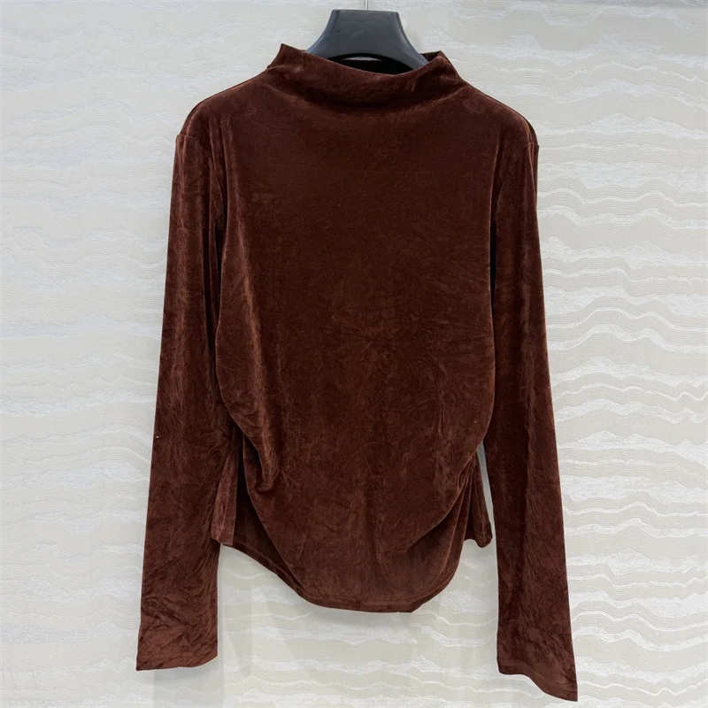 women's t-shirt New irregular slim fit women's long sleeved top for autumn 2026 Acetic acid blended semi high neck pullover y2k