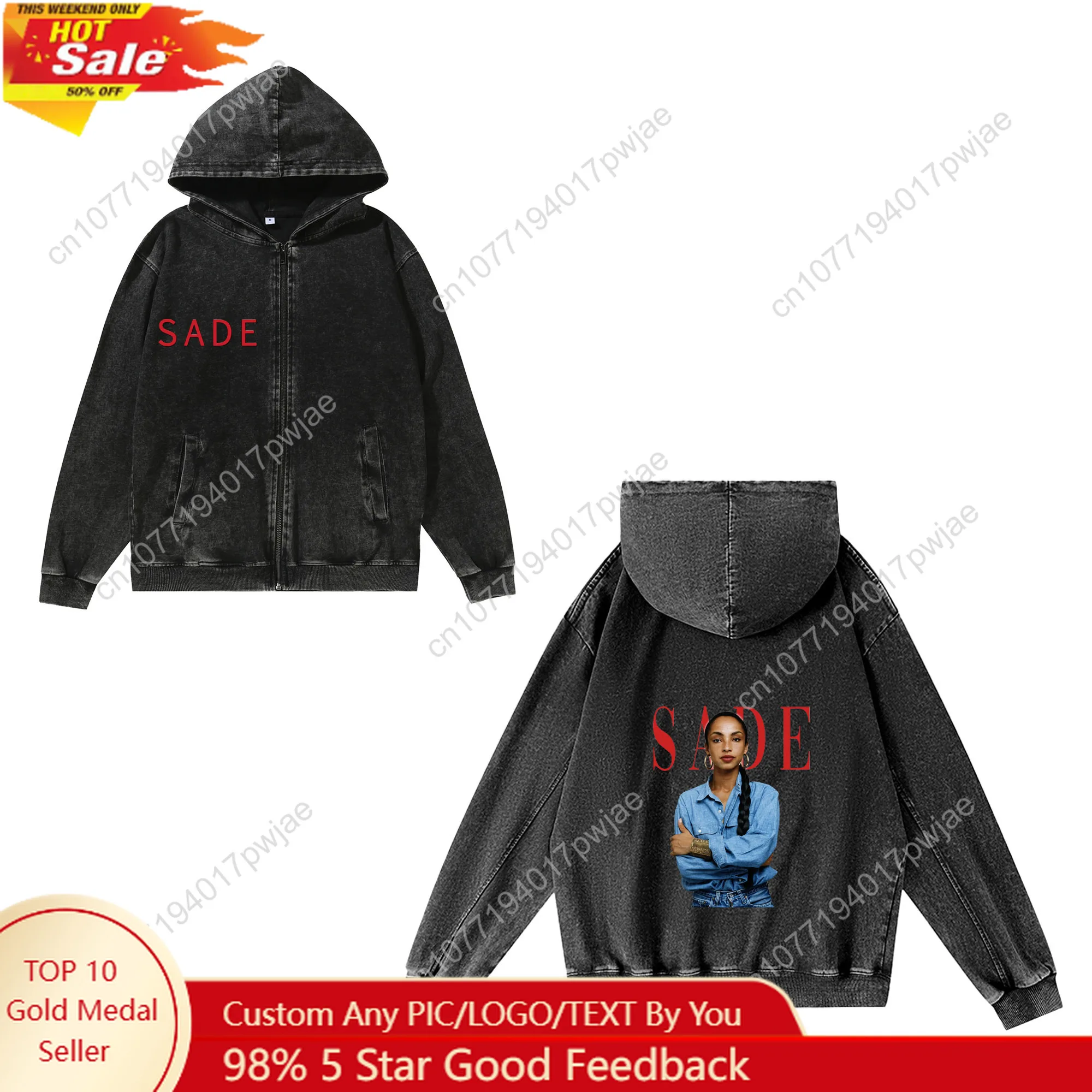 Singer Sade Adu Zipper Sweatshirt Man Woman Vintage Hoodies Sweat Shirt With Pocket Full Zip Customized Jacket Tops