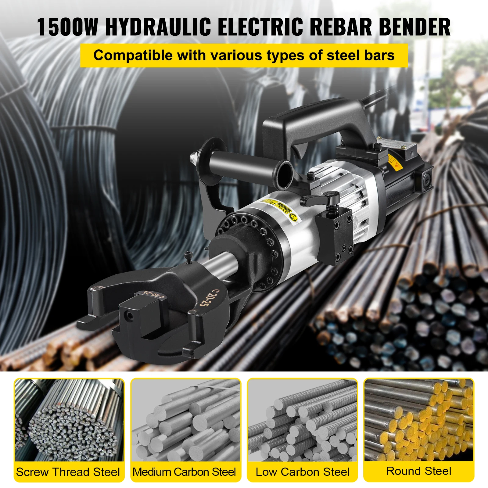 1.5 KW Electric Rebar Bender, 1\'\'(25 mm) Hydraulic Electric Hand Held Rebar Bender, within 5 s, 110 V