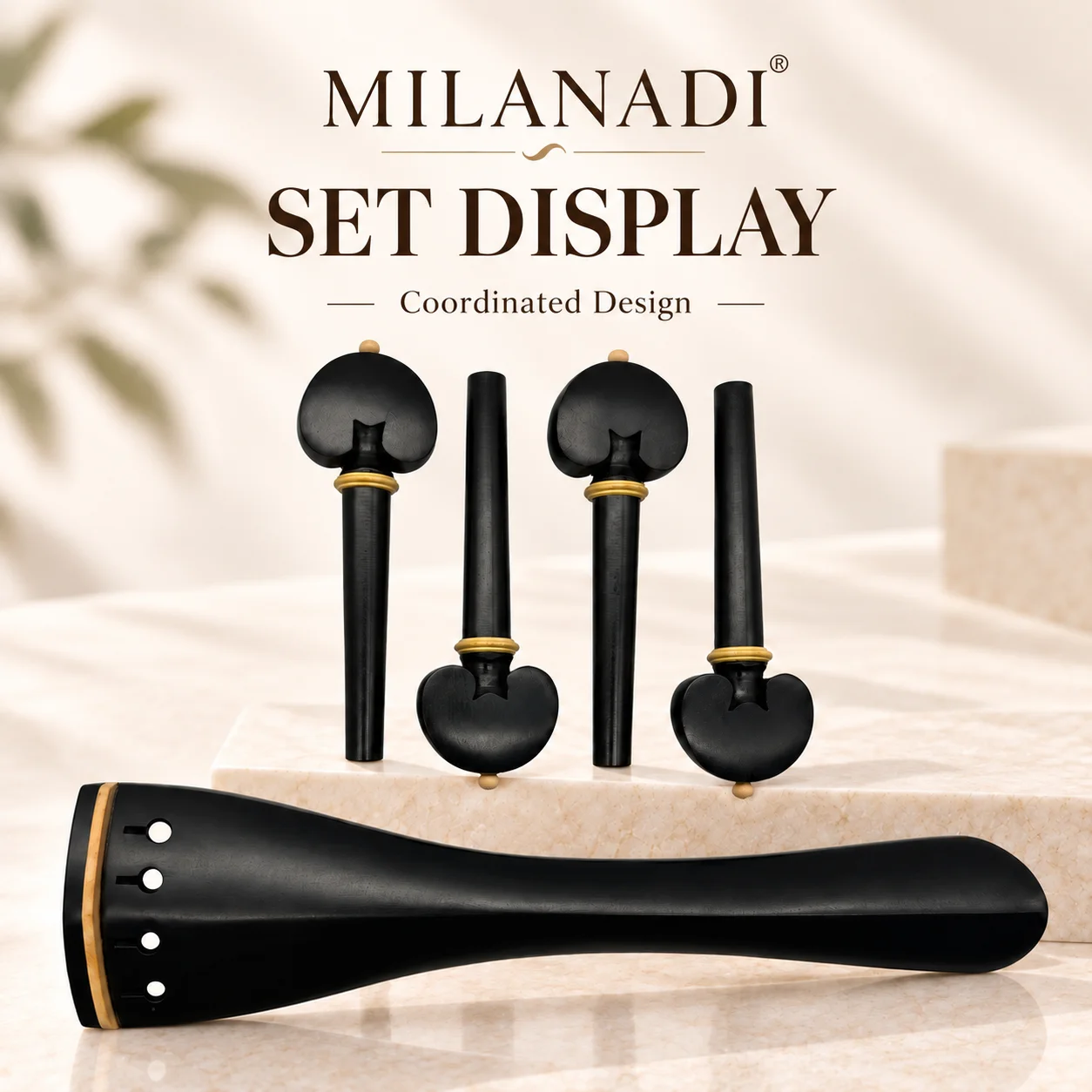 1 Set of Hand-made 4/4 Cello Accessories Parts Fittings, Indonesian A-grade Ebony Wood Tailpiece & Tuning Pegs
