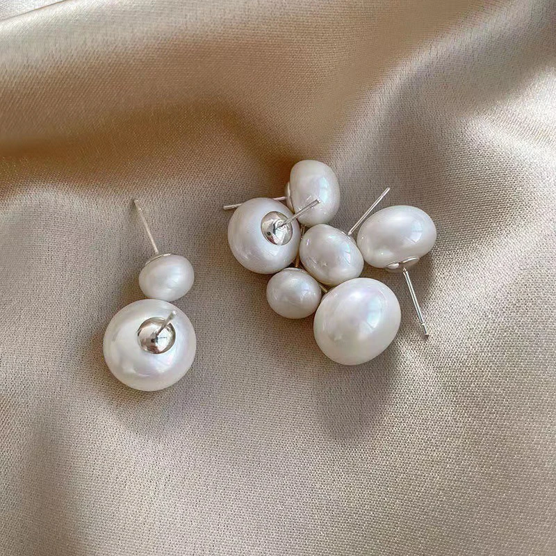 Silver Needle 6/8/10/12/14MM Bread Pearls Stud Earrings For Women Classic Fine Jewelry Light luxury Accessories