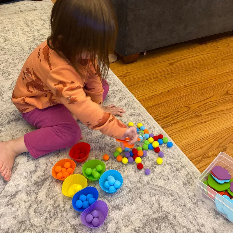 Regenboog Tellen Pompoms Kinderspeelgoed Sorteerbeker Montessori Zintuiglijk Speelgoed Voorschoolse Leeractiviteiten Rekenspeelgoed