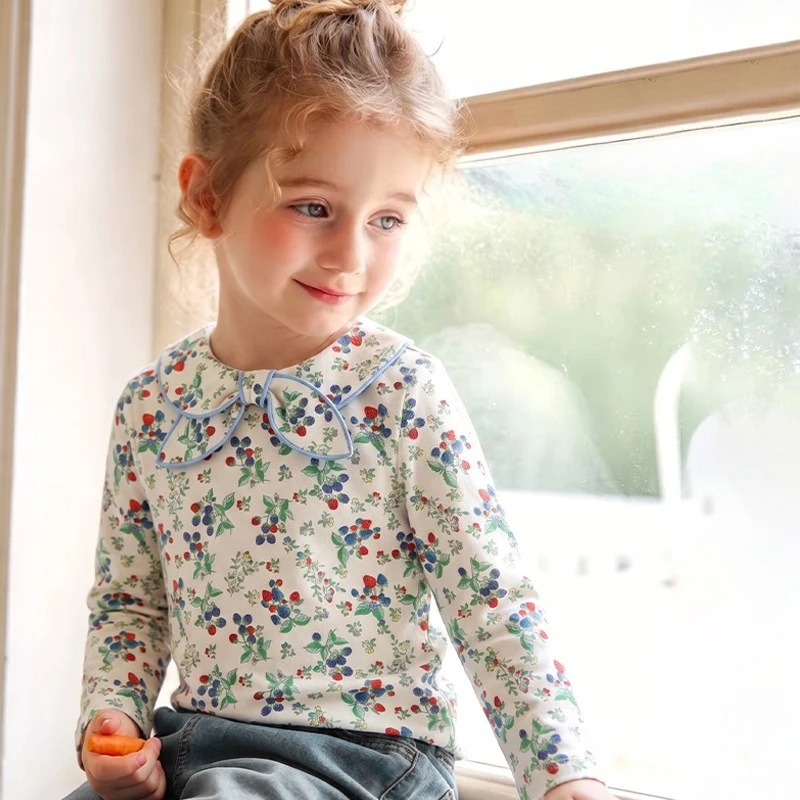1-5T Toddler Kid Baby Girl Flower T Shirt Autumn Cotton Clothes Long Sleeve Floral Top Bow Cute Sweet Princess Outfit