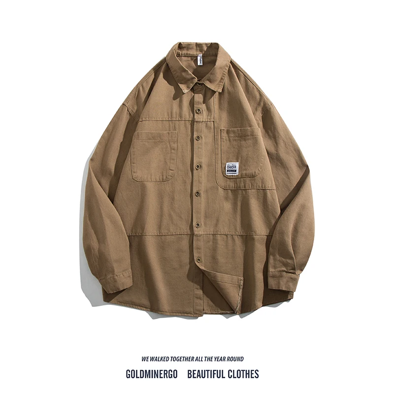 

Ретро-японская рабочая одежда: мужская свободная повседневная куртка-рубашка с длинным рукавом, однотонная, весна-осень, универсальная верхняя одежда, молодежный стиль