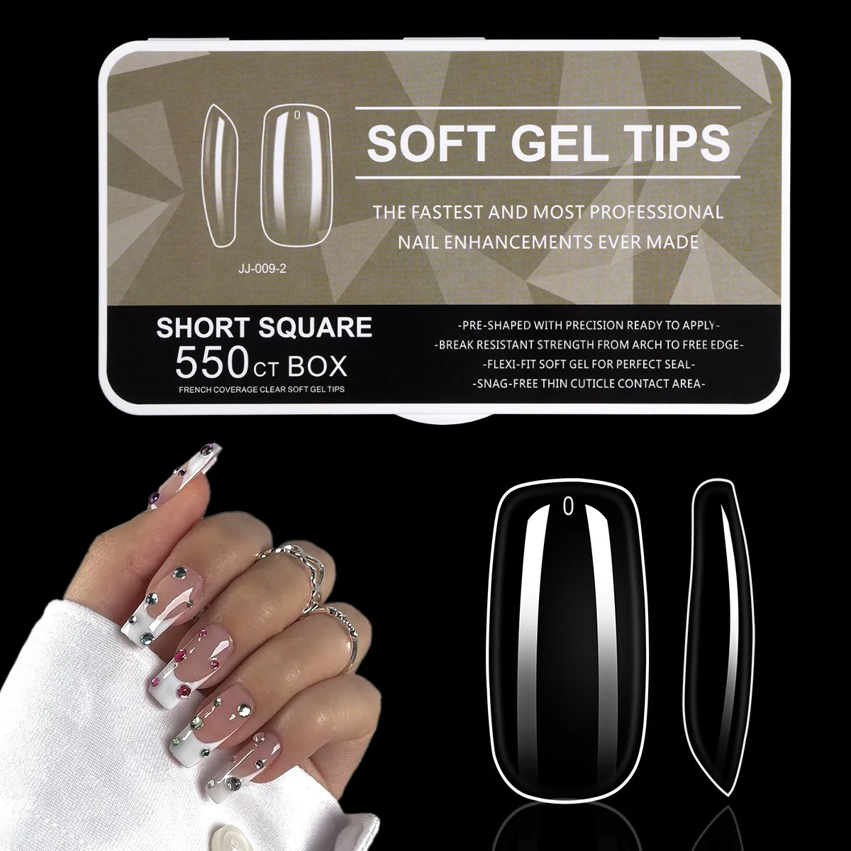 550 Stück Sargförmige Mandel-Soft-Gel-Nagelspitzen, künstliche halbe Abdeckung zum Aufdrücken, Acrylnägel in 11 Größen, künstliche Nägel, DIY-Maniküre-Verlängerungswerkzeuge – Detail 18