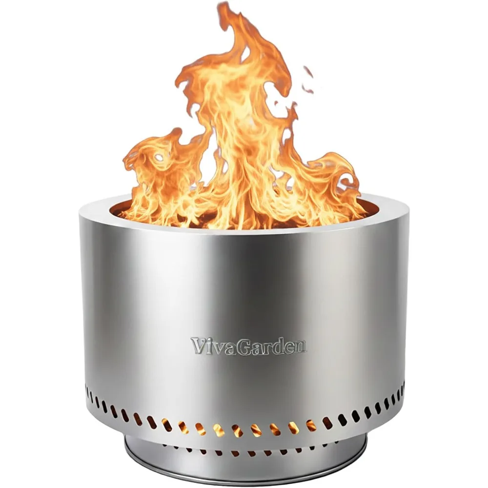 

19.5 Inch Smokeless Fire Pit, Outdoor Wood Burning Fire Pit with Carry Bag, Stainless Steel Firepit for Camping, Backyard