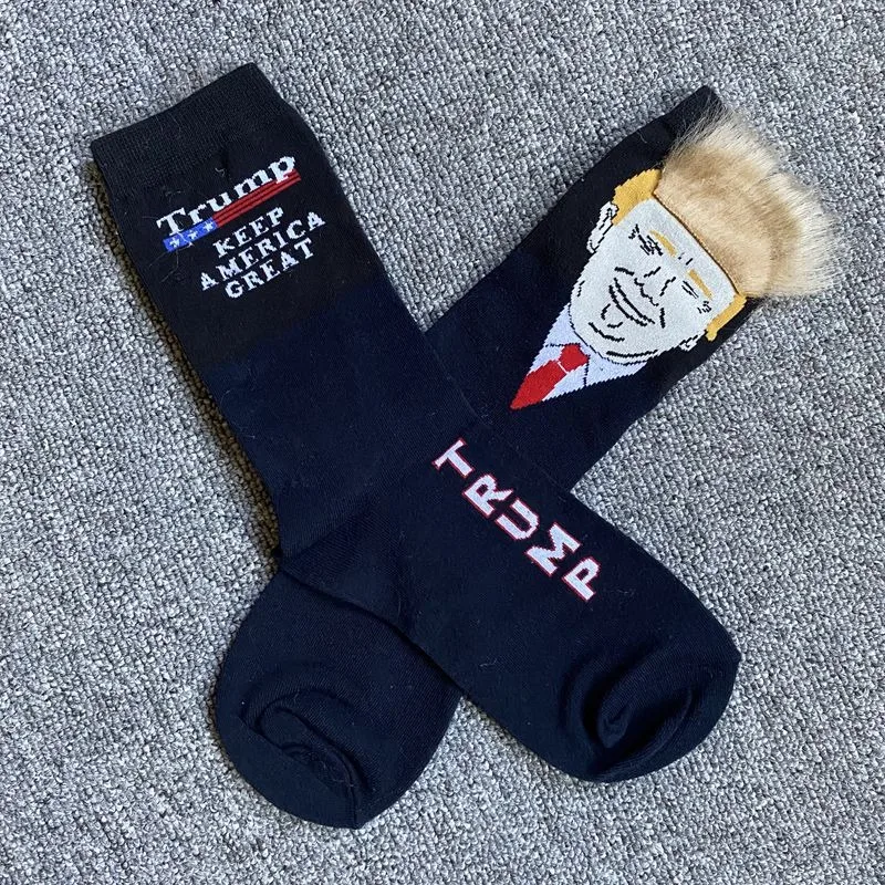 Spoof Funny President Donald Trump Socks with 3D Fake Hair Crew Sock for Mens Compression Socks Streetwear Hip Hop Socks