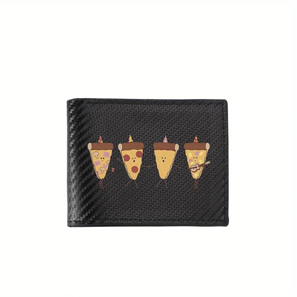 Pizza slices party hats happy friends Men's Wallets Simple Business Modern Stylish Printing Design Gifts For Father Boyfriend Ch