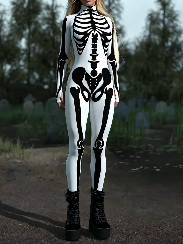 IOOTIANY Damen Grüner Sexy Horror-Skelett-Geister-Bodysuit-Set Halloween Karneval Party Aerial Bühnenauftritt Kostüm-Set – Detail 24