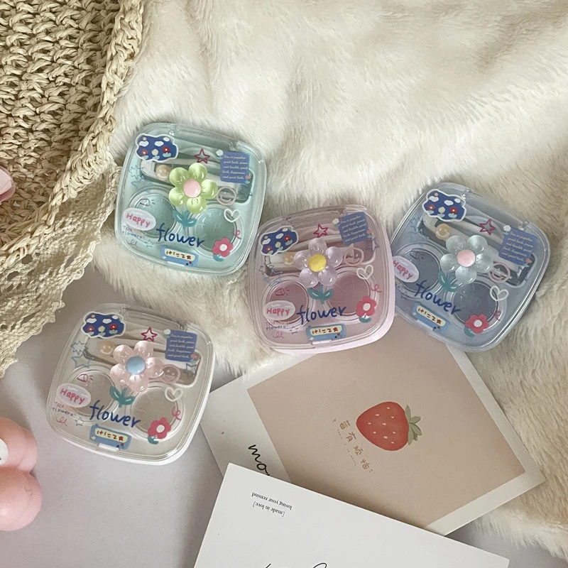 Cute Portable Contact Lens Box para Meninas, Minimalista Mini Contact Lens Storage Container, Lens Case, Kit de Viagem