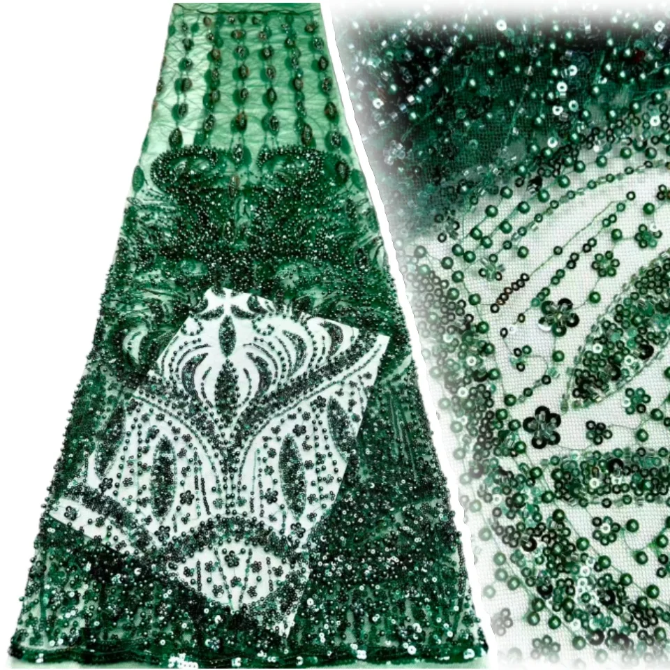 

Red French African Groom Lace Fabric Beaded High Quality Embroidery for Women Wedding Dress Nigerian Sequin Lace Fabric SZ1946