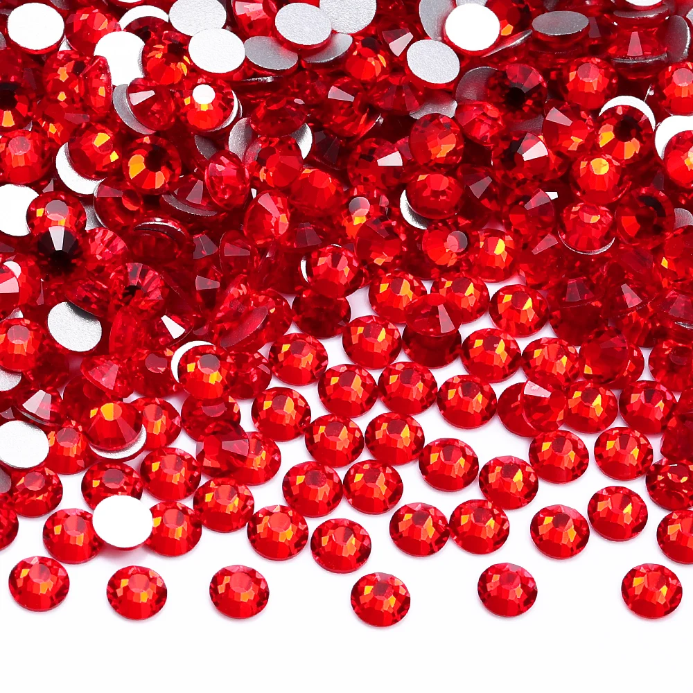 QIIY SS3-SS60 Rote Serie Glas-Strasssteine, superheller Kristall, rund, nicht Hotfix, flache Rückseite, zum Aufkleben auf 3D-Steinen für DIY-Nagelkunst