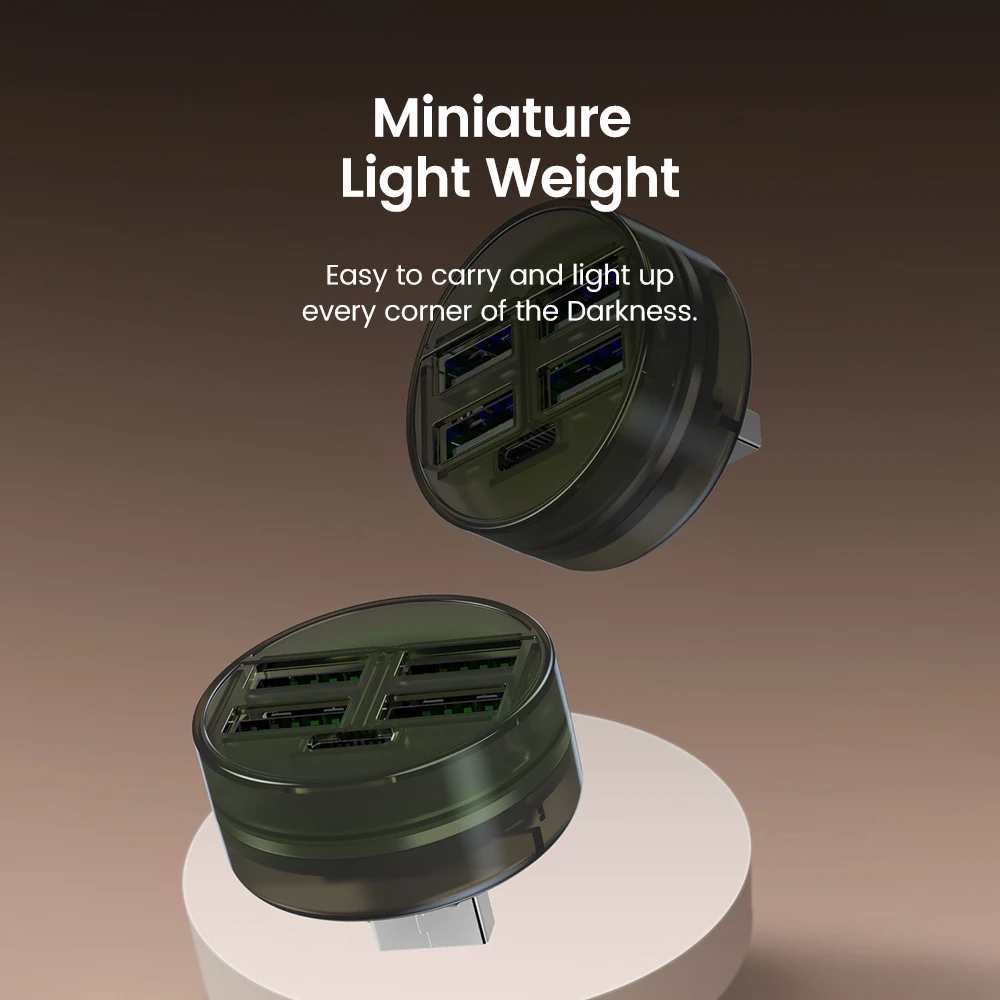 5 Ports USB C Charger Fast Charging Mini Soft Night Light Conversion Bedroom LED Night Light Bedside Switch Lamp Expansion Dock