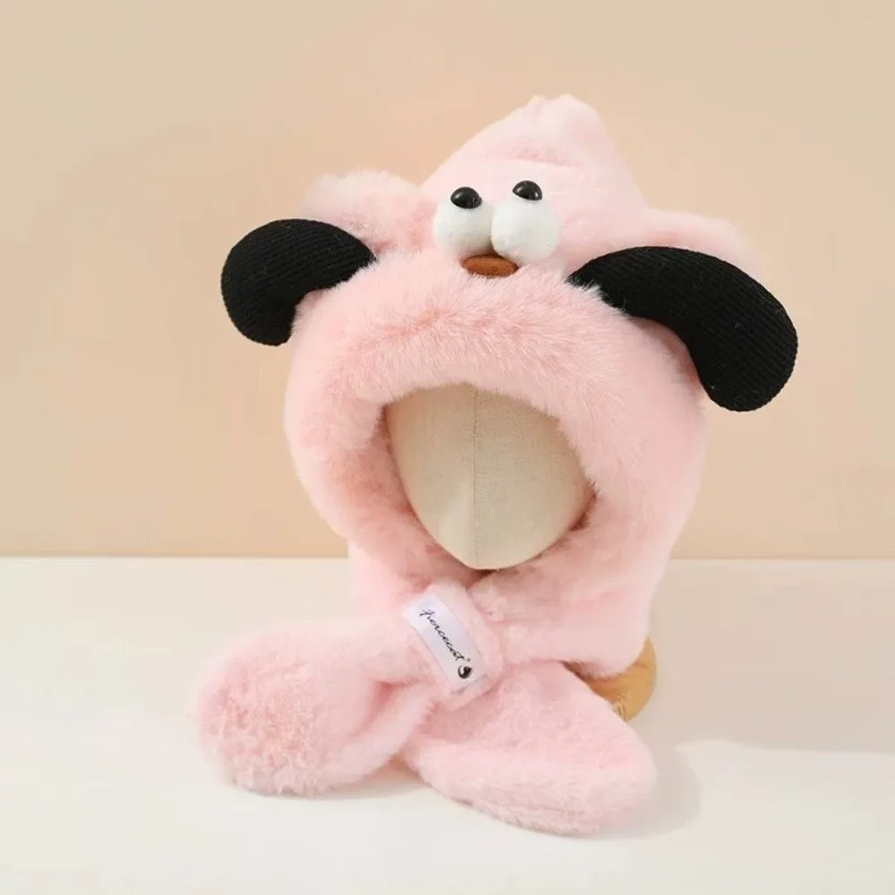 

New Plush Integrated Hat Scarf Set Warm Windproof Neck Warmer Coldproof Ear Protection Hat Kids